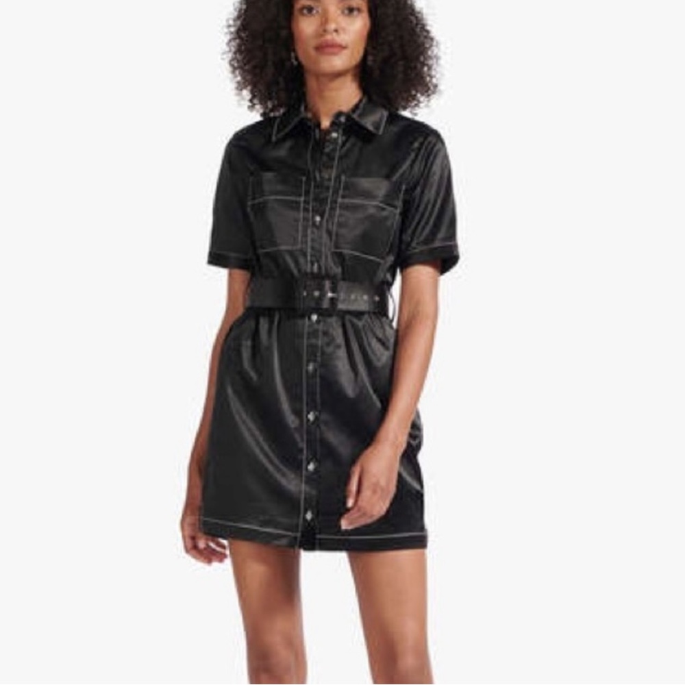 STAUD Belted Bentley Dress Black